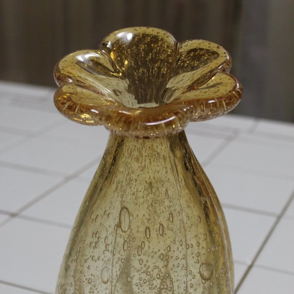 Vases Murano Vintage Hand Blown Amber Glass in Gold with Controlled Bubbles Home - Picture 2 of 10